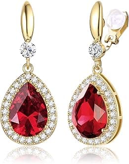 THUNARAZ Elegant Clip on Earrings for Women Sparkling Teardrop Dangle Clip Earrings Non-Pierced Rhinestone Cubic Zirconia Wedding Prom Jewelry 14K Gold and Silver Tone