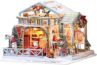 Mostop DIY Miniature Dollhouse Kit, Wooden Dollhouse Kit Miniature House Kit with LED Light,Creative Room Idea for Kids/Adults Magic House DIY Kits (Christmas snowy night)