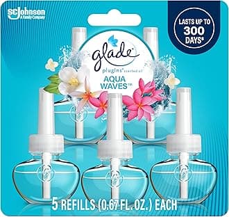PlugIns Scented Oil 5 Refills, Air Freshener, Aqua Waves, Essential Oil Infused Wall Plug In, 3.35 FL OZ, Pack of 5