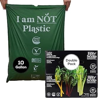 Large Compostable Drawstring Trash Bags - 8-10 Gallon, 60 Pack | Plastic-Free Kitchen & Bathroom Garbage Bags with Drawstring Handles | Thick Bin Bag Liners for Green & Food Waste