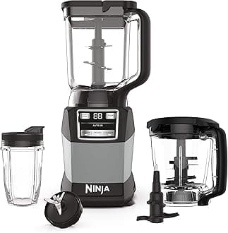 Blender, Compact Kitchen System, 1200W, 3 Functions for Smoothies, Dough & Frozen Drinks with Auto-IQ, 72-oz.* Blender Pitcher, 40-oz. Processor Bowl & 18-oz. Single-Serve Cup, Grey, AMZ493BRN