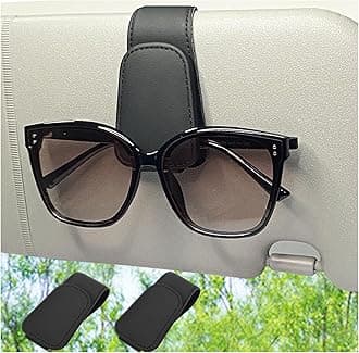 2 Packs Sunglasses Holder for Car, Sunglass Clip for Car Visor, Magnetic Leather Car Eyeglass Holder and Ticket Card Clip, Suitable for Different Size Eyeglasses(Black