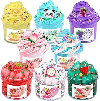 8 Pack Scented Slime kit,3 Clear and 5 Butter Slime,Peach Super Soft Non-Sticky,Jelly Cube Crunchy Crystal Slime, Birthday Party Favor,Stress Relief Toy for Kids Education