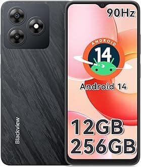 BlackviewWAVE 8 Mobile Phones, Android 14 Phone, 12GB+256GB/2TB TF Octa Core, 6.56" HD+Display, 5000mAh Smartphone 10W Fast Charge, 8MP+13MP Camera, Smart Phones Sim Free Unlocked, UK Version -Black