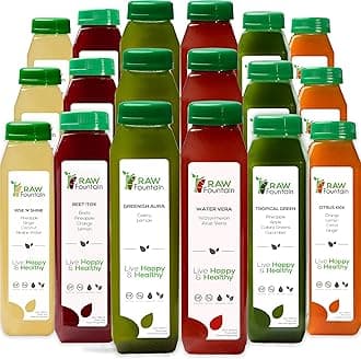 7 Day Juice Cleanse by Raw Fountain, Tropical Flavors, All Natural Raw, Cold Pressed Fruit and Vegetable Juices, Detox Cleanse, Kosher, Vegan, NO Sugar Added, 42 Bottles 12oz