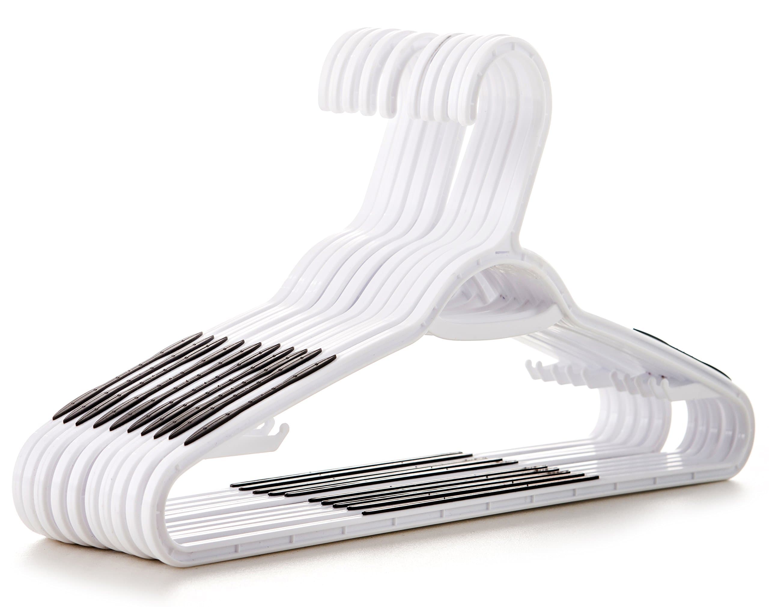 10 pc White Plastic Hangers with Built-in Grey Grip Strip Non-Slip Pads - Perfect for Dresses, Blouses and Pants - Work Great for Shirts, Ties, Scarves and Sweaters