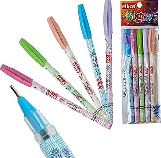 ELKOS SignST Ballpoint Pens, BLUE, 0.7mm Fine Point, Pack of 5, Smooth Writing Ball Pens, Perfect School Office Home Pens, PATEL Black Ball Pen