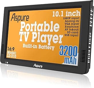 – 10 Inch Portable Digital DVB-T2 TFT HD Screen Freeview LED TV for Car,Caravan,Camping,Outdoor,Kitchen.Built-in 3200mAh Battery Television/Monitor with Multimedia Player FM function, ASPURE