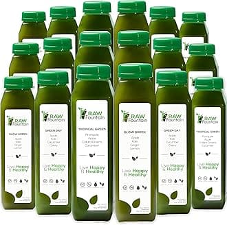 5 Day Green Juice Cleanse by Raw Fountain, All Natural Raw, Vegan Detox, Cold Pressed Juice, Great Way to Detox Your Digestive System, Kosher, Gluten Free, NO Added Sugar, 30 Bottles 12oz
