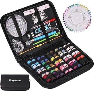 Sewing Kit, Coquimbo Portable Mini Sewing Kit for Beginner, Traveler and Emergency Clothing Fixes, DIY Sewing Supplies & Sewing Accessories with Black Carrying Case (Black, L)