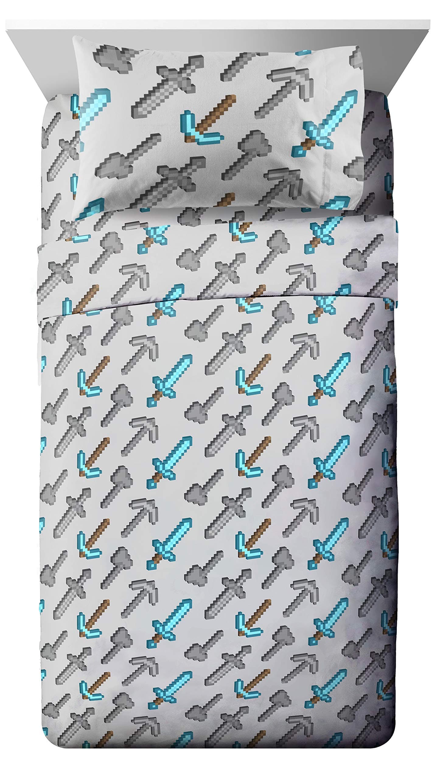 Kids Sheet Set with Fitted, Flat Sheets & Pillow Cover - Ultra-Soft Bedding with Pillowcase for Room Decor, Multi - Minecraft, 3 Piece Twin