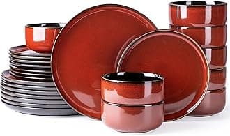 LERATIO Ceramic Dinnerware Sets for 8,Plates and Bowls Sets,Handmade Reactive Glaze Dishes Set,Highly Chip and Crack Resistant | Dishwasher & Microwave & Oven Safe Dishes set,Service for 8-Red(24pc)