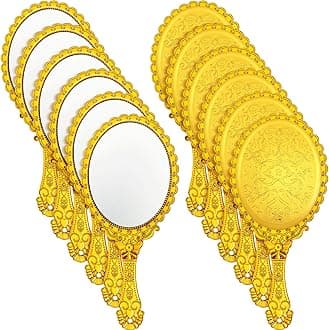 Qunclay Vintage Handheld Mirror Embossed Portable Hand Mirror with Handle for Small Compact Travel Makeup(Gold,12 Pcs)