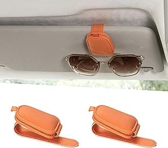 YuoyarYuoyar Sunglass Holder for Car, Magnetic Leather Sunglasses Holder and Ticket Card Clip, Car Visor Accessories, 2 Packs (Orange)