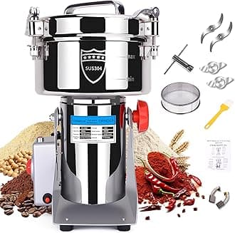 2000g Electric Grain Mill Grinder, 304 Stainless Steel Flour Mill, 3600W High Speed Spice Grinder, Electric Grain Mill for Dry Wheat, Oats, Corn, Pepper and Coffee Beans
