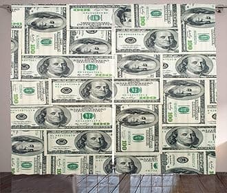 Ambesonne Money Curtains, Dollar Bills of United States Federal Reserve The Ben Franklin Portrait, Living Room Bedroom Window Drapes 2 Panel Set, 108" X 96", Pale Green Grey