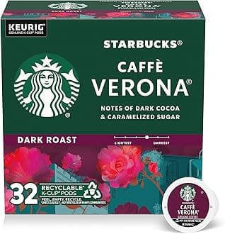 Starbucks Dark Roast K-Cup Coffee Pods - Caffè Verona for Keurig Brewers - 1 Box (32 Pods)