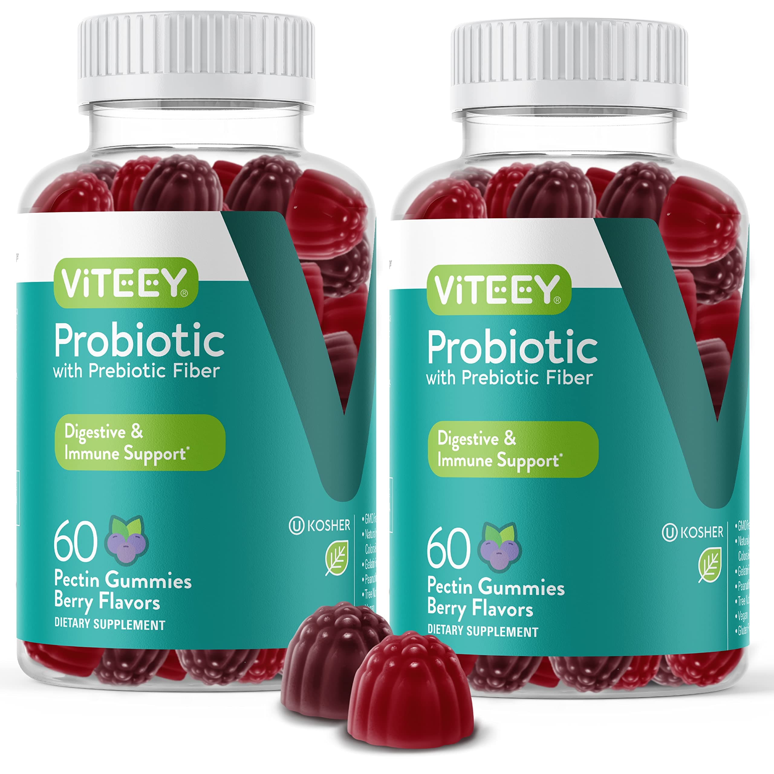 VITEEY Probiotic Gummies with Prebiotics – Gut Health Supplements for Digestive Health – 2 Billion CFUs – Vegan, Gluten-Free – 120 Count