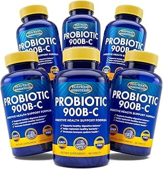 Nutrition Essentials Probiotics for Women and Men with Natural Lactase Enzyme & Prebiotic Fiber for Digestive Health - 80percent + Stronger Supplement for Gut Health Support - 6 Count of 60 Tablets