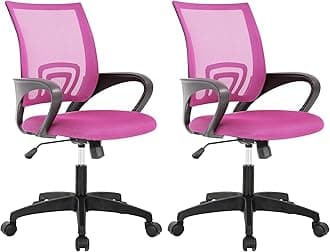 BestOffice | Ergonomic Office Chair | Mid-Back Swivel Desk Chair | Breathable Backrest & Lumbar Support | Adjustable Height | Sponge Seat | Rolling Wheels | Pink | for Adults & Women | Pack of 2