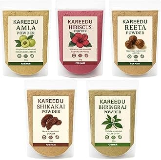 Amla Reetha Shikakai Bhringraj and Hibiscus Powder for Hair (Pack of 5, 50g each, Total 250g Pack)