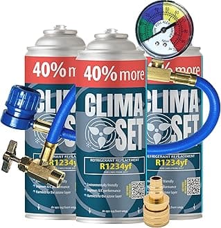 ClimaSet R1234yf air conditioning refill - r1234yf air conditioning gas - 3x235 g with hose, pressure gauge and HP/LP adapter - Car air conditioning - Car air conditioning refill - ECO