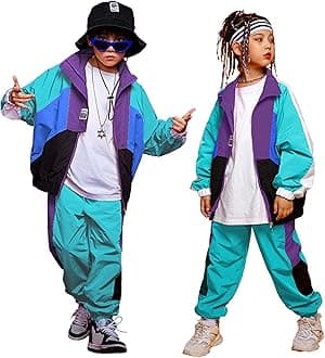 LOLANTA Boys' Girls' Color Block Jacket Track Pants Sets Hip Hop Dance Patchwork Clothes Unisex Streetwear