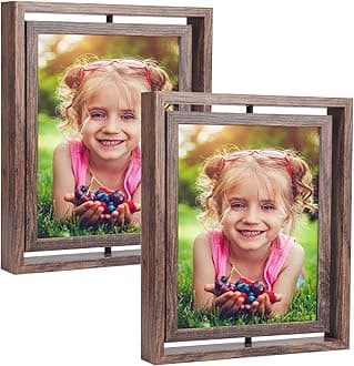 EXYGLO 2 Pack 8X10 Picture Frames Rotating Floating Photo Frame Wooden 2 Sided Frames for Vertical or Horizontal Tabletop Display