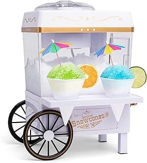 Nostalgia Snow Cone Shaved Ice Machine - Retro Table-Top Slushie Machine Makes 20 Icy Treats - Includes 2 Reusable Plastic Cups & Ice Scoop - White