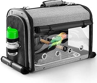 SUERTREE Bird Carrier Bag with Stand, Lightweight Backpack for Parrot, Portable Cockatiel Travel Cage with Accessories, Pet Transparent Breathable Carrier