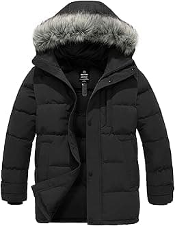Men's Mid Length Down Jacket with Hood Parka Puffer Coat Black M