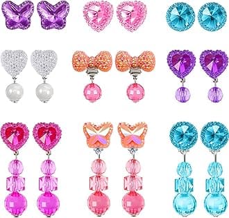 Hicarer 9 Pairs Girls Clip on Earrings Pretend Princess Play Earrings Jewelry Set(Bright Colors)