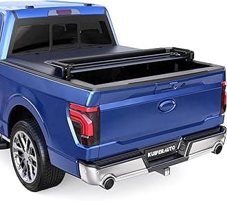 Quad 4-Flip 5.5FT Soft Flip Truck Bed Tonneau Cover On Top Compatible with 2015-2025 Ford F150 F-150 Bed Fourth Flip Styleside Truck Bed Cover Navy Blue Design
