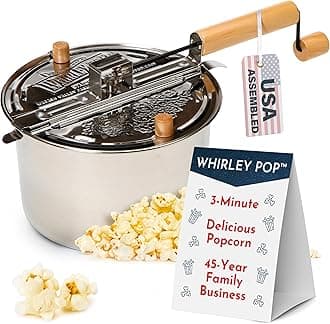 Original Whirley Pop Popcorn Maker - 6 Quart Popcorn Popper with Metal Gears, Wabash Valley Farms Stove Top Popcorn Maker, Gourmet Popcorn Pot, Culinary Popcorn Popper (Stainless Steel)