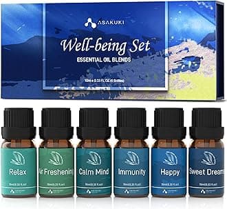 ASAKUKI Essential Oil Blends, Essential Oils Set for Diffusers for Home, Well-Being Kit- Calming, Dreams, Breathe, Relaxing, Mood, Fresh Air for Aromatherapy, Humidifiers, Massage, 6x10ml