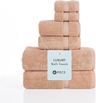 Bath Towels 100% Turkish Cotton Towels for Bathroom Set of 6 - Soft & Absorbe...