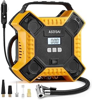AstroAI Air Compressor Tire Inflator Portable Air Pump for Car Tires, 12V DC Digital Tire Pump 160PSI with LED Light for Cars, Bicycles, Motorcycles, and Other Inflatables(Yellow)