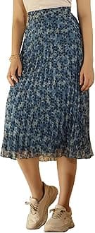 NUEVOSDAMASWomen Floral Printed & Pleated Flared Midi Skirt