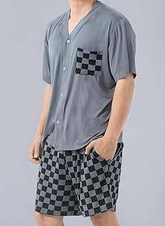 Mens Pyjamas Set Modal for Men Summer Cooling Pjs Short Sleeve Sleepwear Nightwear Lightweight Dry Soft Sleep Set With Pocket