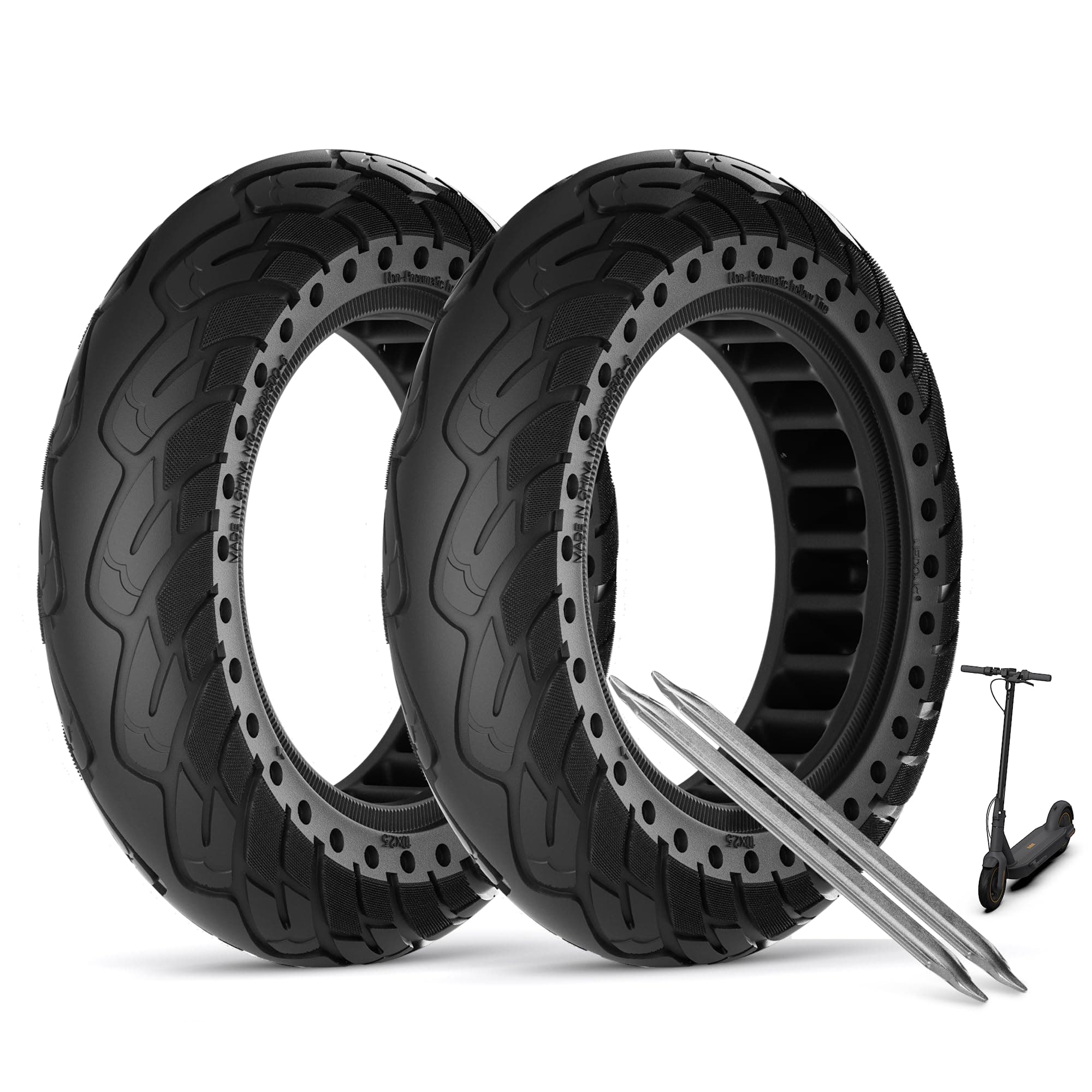 Solid Rubber Tire 10x2.5 inch for Segway Ninebot MAX G30 G30P G30LP/Hiboy S2 MAX,Dual Shock Absorption Honeycomb Explosion-Proof Front/Rear Tire 2PCS