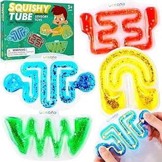 LESONG Squishy Sensory Fidget Toys for Kids - Sensory Toys for Autistic Children Special Needs, Stress Anxiety Relief Toys for Calm Down, Squeeze Sensory Tube Filled with Colorful Goo, Glitter 4Pack