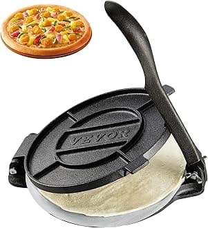 VEVOR Tortilla Press, 8 Inch Tortilla and Roti Maker, Cast Iron Heavy Duty Tortilladora Press, Pre-Seasoned Pataconera Maker with 100 Pcs Parchment Paper, Dough Maker for Flour Tortilla, Tawa, Silver