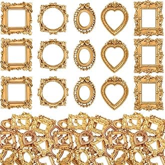Vicenpal 150 Pcs Vintage Mini Picture Frames Baroque Antique Small Resin Jewelry Display Table Frame for Christmas DIY Photo Holiday Party Decoration (Gold)
