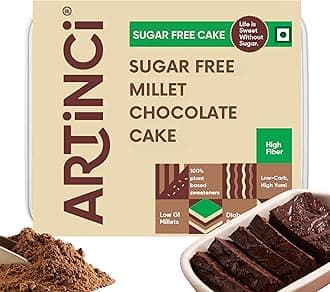 Artinci Eggless Sugar Free Chocolate Cake (150g)- Diabetic Friendly, Healthy Low-Calorie Cake with Millets, No Maida, No refined sugar, Healthy snack for Weightloss, As seen on Shark Tank India (Pack of 1)