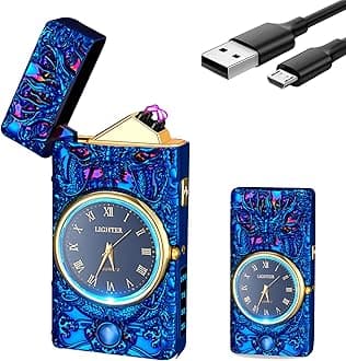YOZWOO Dragon Electric Lighter with Quartz Clock & Flashlight | 3-in-1 USB C Rechargeable Plasma Lighter, Windproof Flameless | Relief Art Design with Gift Box for Men, Women (Dragon Blue)