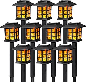 GIGALUMI Solar Lights for Outside,10 Pack Flickering Flame LED Solar Outdoor Lights, Waterproof Solar Garden Lights Maintain 10 Hours of Lighting for Christmas, Garden, Landscape, Path, Yard, Patio