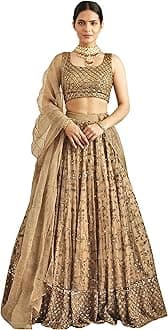 Women's Net Embroidery Sequence Work Lehenga Choli Unstitch Blouse with Dupatta (Wedding-Bridal-Latest-Lehenga-Choli_Free Size)