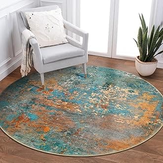 Lahome Modern Abstract Round Rug 3Ft - Colorful 3x3 Circle Rug Non Slip Kitchen Rugs Washable Front Door Mat, Contemporary Indoor Throw Small Carpet for Bedroom Entryway Foyer Sink