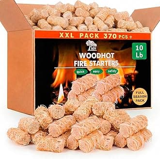WH 370 pcs Natural Fire Starters for Campfires & Grill - 10lb Large Box - Long-Burning Charcoal Starters - Odorless Firestarters for Outdoor Fire Pit, Fireplace - Quick Ignite