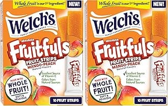 Welch’s Absolute Fruitfuls Fruit Strips, Mango Peach Flavored Fruit Leather, Tasty Dried Fruit Snacks for School Lunches, Mango Peach, 0.5oz (Pack of 20)
